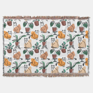 Line Art zeichnend Katzen und Blume Decke