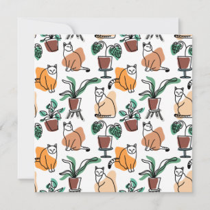 Line Art zeichnend Katzen und Blume Feiertagskarte