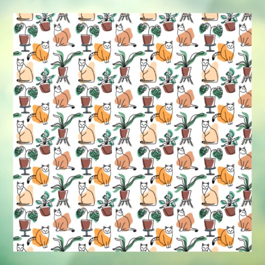 Line Art zeichnend Katzen und Blume Fensteraufkleber (Blatt 3)