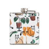 Line Art zeichnend Katzen und Blume Flachmann (Rückseite)