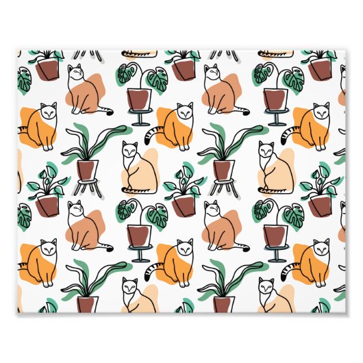 Line Art zeichnend Katzen und Blume Fotodruck (Vorne)