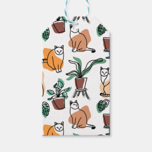 Line Art zeichnend Katzen und Blume Geschenkanhänger