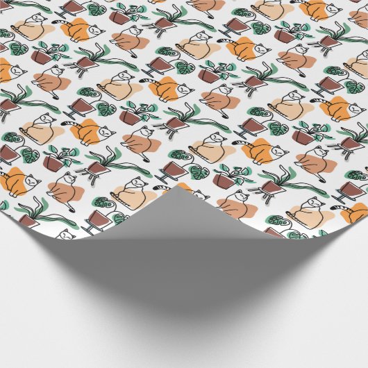 Line Art zeichnend Katzen und Blume Geschenkpapier (Ecke)