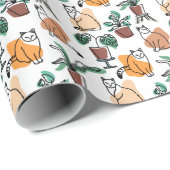 Line Art zeichnend Katzen und Blume Geschenkpapier (Rolleneckpunkt)