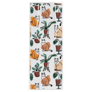 Line Art zeichnend Katzen und Blume Geschenktüte Für Weinflaschen