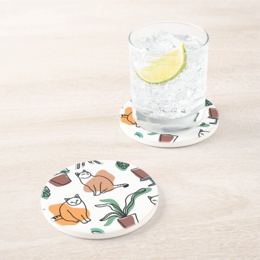 Line Art zeichnend Katzen und Blume Getränkeuntersetzer (Seite)