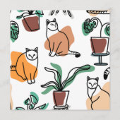 Line Art zeichnend Katzen und Blume Hinweiskarte (Vorderseite)