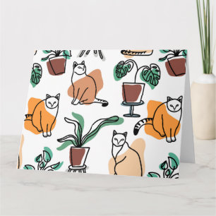 Line Art zeichnend Katzen und Blume Karte