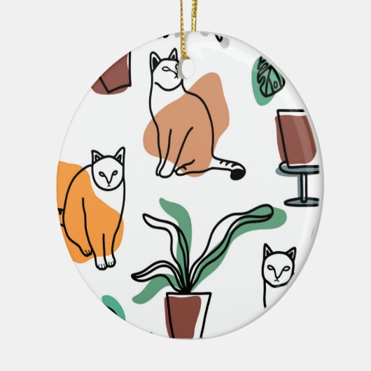 Line Art zeichnend Katzen und Blume Keramik Ornament (Links)
