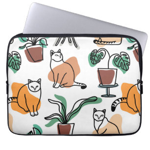 Line Art zeichnend Katzen und Blume Laptopschutzhülle