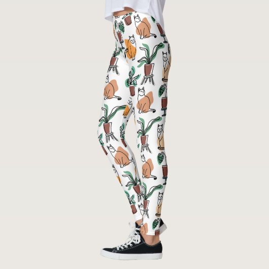 Line Art zeichnend Katzen und Blume Leggings (Links)