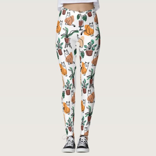 Line Art zeichnend Katzen und Blume Leggings (Vorderseite)