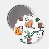 Line Art zeichnend Katzen und Blume Magnet (Vorderseite/Rückseite)