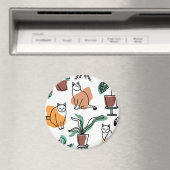 Line Art zeichnend Katzen und Blume Magnet (In Situ (Geschirrspüler))