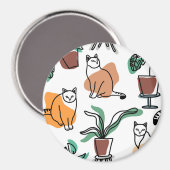 Line Art zeichnend Katzen und Blume Magnet (Vorderseite/Rückseite)