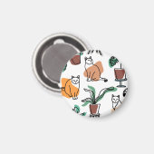 Line Art zeichnend Katzen und Blume Magnet (Vorderseite/Rückseite)