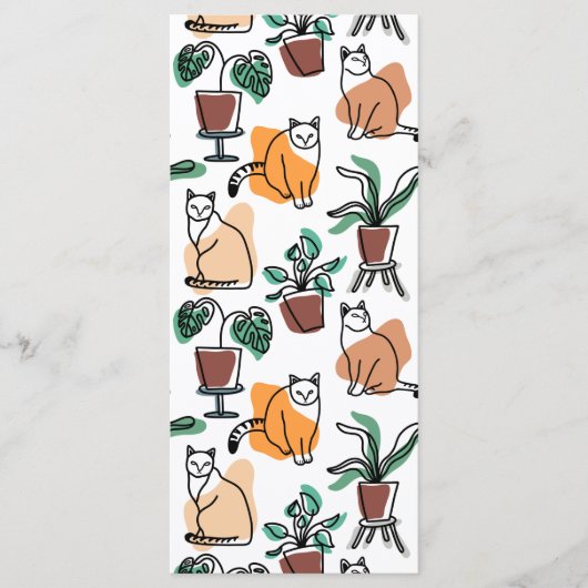 Line Art zeichnend Katzen und Blume Menükarte (Vorderseite)