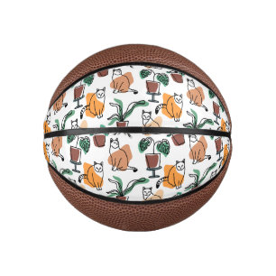 Line Art zeichnend Katzen und Blume Mini Basketball