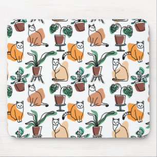 Line Art zeichnend Katzen und Blume Mousepad