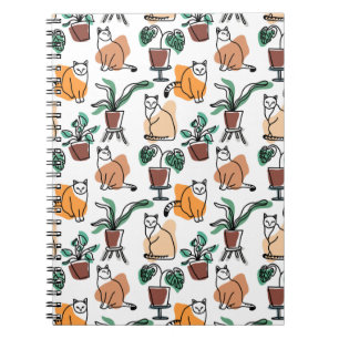 Line Art zeichnend Katzen und Blume Notizblock