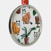 Line Art zeichnend Katzen und Blume Ornament Aus Metall (Rechts)