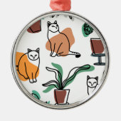 Line Art zeichnend Katzen und Blume Ornament Aus Metall (Vorne)
