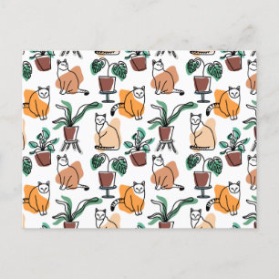 Line Art zeichnend Katzen und Blume Postkarte
