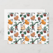 Line Art zeichnend Katzen und Blume Postkarte (Vorne/Hinten)
