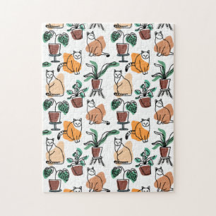 Line Art zeichnend Katzen und Blume Puzzle