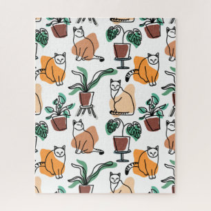 Line Art zeichnend Katzen und Blume Puzzle