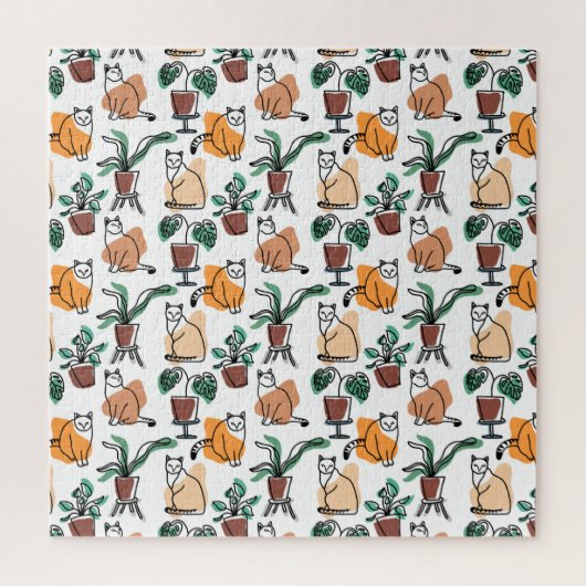 Line Art zeichnend Katzen und Blume Puzzle (Vertikal)