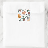 Line Art zeichnend Katzen und Blume Quadratischer Aufkleber (Tasche)