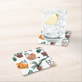 Line Art zeichnend Katzen und Blume Rechteckiger Pappuntersetzer (Vor Ort)