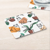 Line Art zeichnend Katzen und Blume Rechteckiger Pappuntersetzer (angewinkelt)