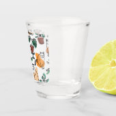 Line Art zeichnend Katzen und Blume Schnapsglas (Rechts)