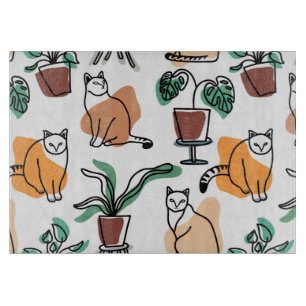 Line Art zeichnend Katzen und Blume Schneidebrett