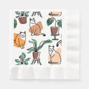 Line Art zeichnend Katzen und Blume Serviette