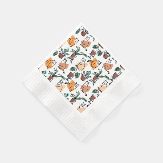 Line Art zeichnend Katzen und Blume Serviette (Ecke)
