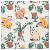 Line Art zeichnend Katzen und Blume Stoff (Nahaufnahme)