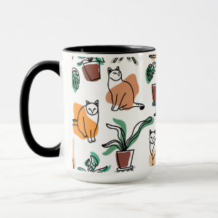 Line Art zeichnend Katzen und Blume Tasse