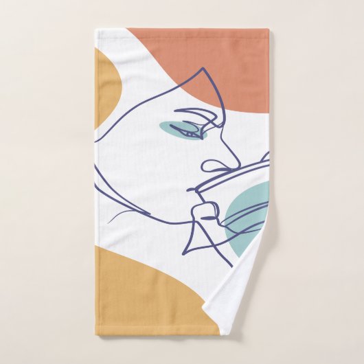 Line Art zeichnend Poster der Frau Kaffee trinken Badhandtuch Set (Handtuch)