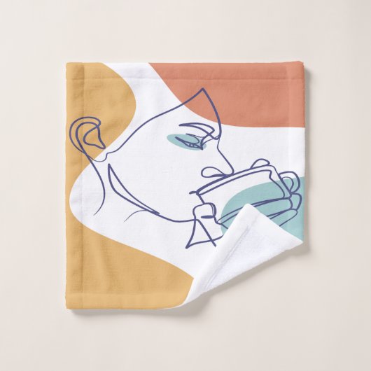 Line Art zeichnend Poster der Frau Kaffee trinken Badhandtuch Set (Waschlappen)