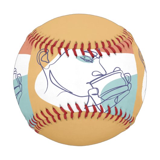 Line Art zeichnend Poster der Frau Kaffee trinken Baseball (Vorderseite)