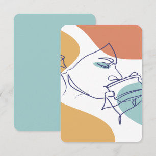 Line Art zeichnend Poster der Frau Kaffee trinken Dankeskarte