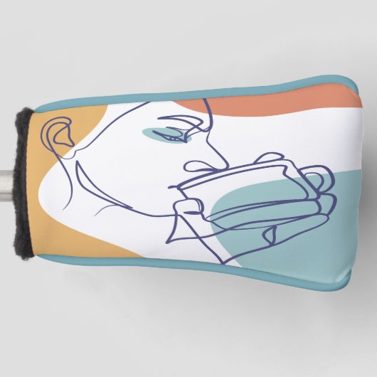 Line Art zeichnend Poster der Frau Kaffee trinken Golf Headcover (Vorderseite)