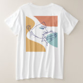 Line Art zeichnend Poster der Frau Kaffee trinken Große Größe T-Shirt (Design Rückseite)