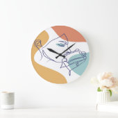 Line Art zeichnend Poster der Frau Kaffee trinken Große Wanduhr (Zuhause)