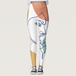 Line Art zeichnend Poster der Frau Kaffee trinken Leggings