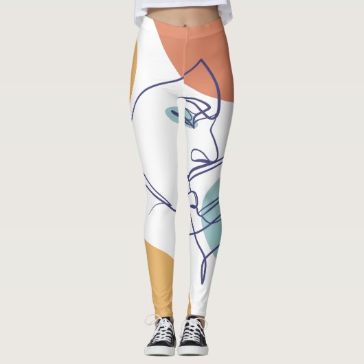 Line Art zeichnend Poster der Frau Kaffee trinken Leggings (Vorderseite)