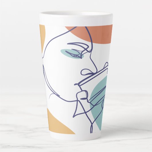 Line Art zeichnend Poster der Frau Kaffee trinken Milchtasse (Vorderseite)